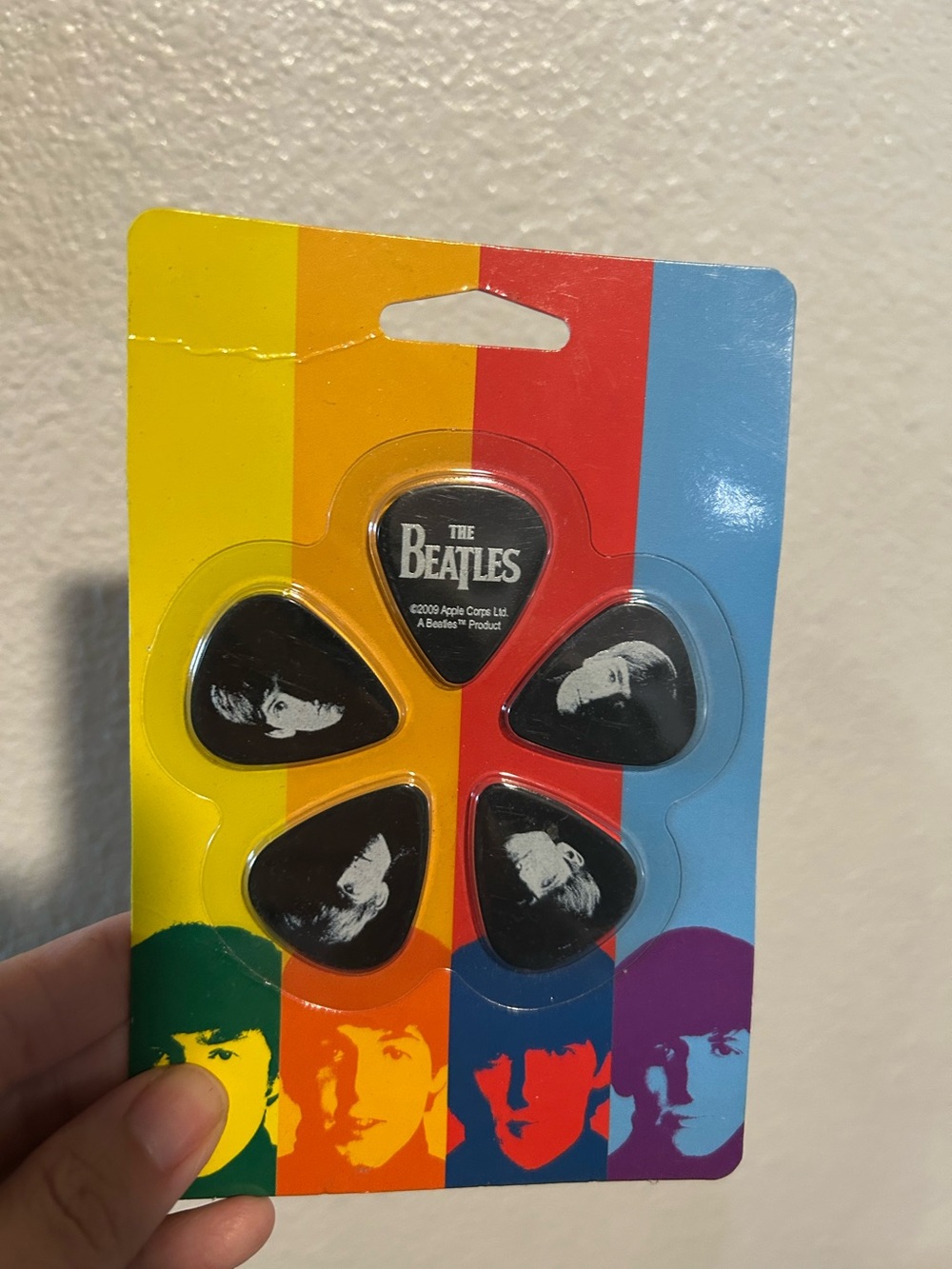 The Beatles Black Guitar Pick Set on Retro Rainbow Card